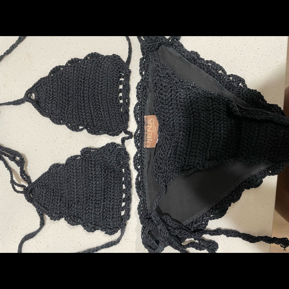 Ujena hand crocheted black bikini, fully lined, Worn Once on dry land!!